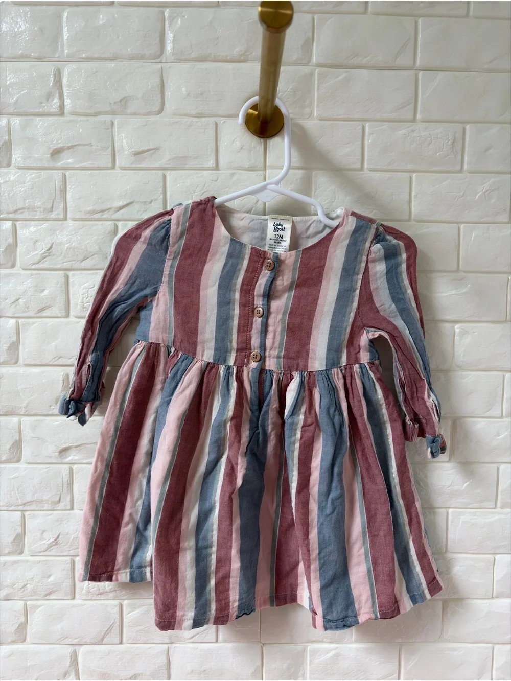 Striped Long-Sleeve Casual Dress for Kids - Pink & Blue